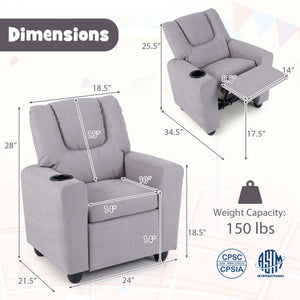 Kids Recliner Chair Push Back Toddler Reclining Armchair with Cup Holder-Grey