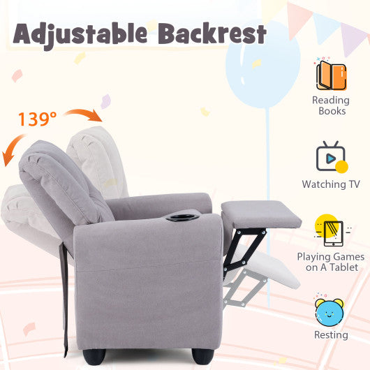 Kids Recliner Chair Push Back Toddler Reclining Armchair with Cup Holder-Brown