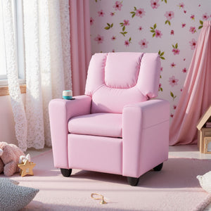 Kids Recliner Chair Push Back Toddler Reclining Armchair with Cup Holder-Pink
