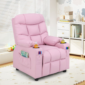 Kids Recliner Chair with Cup Holder and Footrest for Children-Light Pink