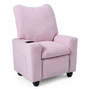 Kids Recliner Toddler Single Sofa with Adjustable Footrest and Cup Holder-Pink