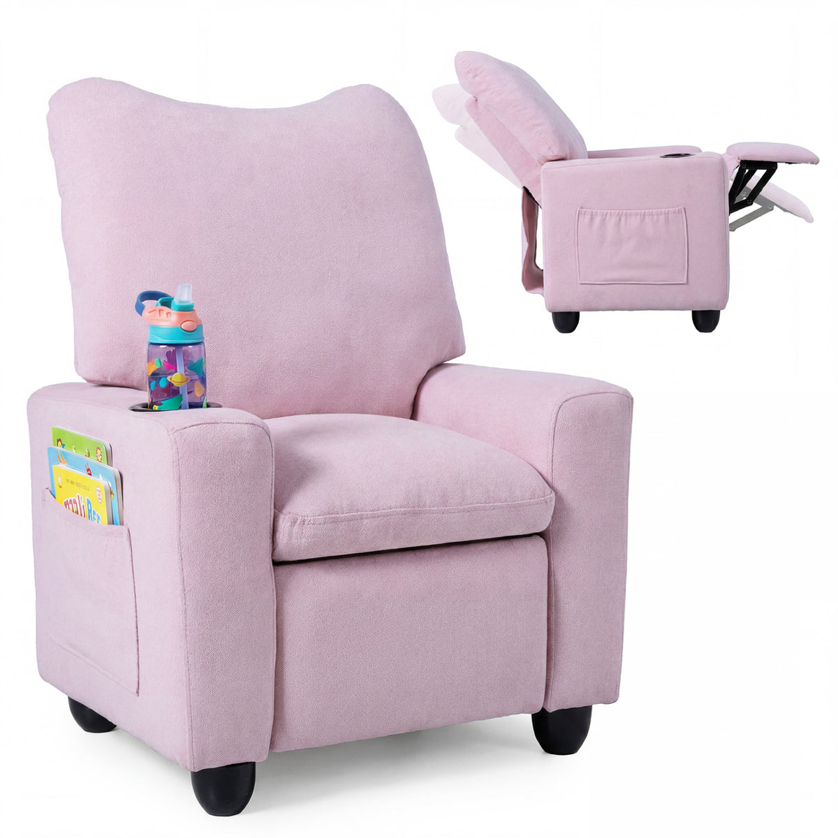 Kids Recliner Toddler Single Sofa with Adjustable Footrest and Cup Holder-Pink