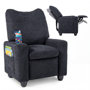 Kids Recliner Toddler Single Sofa with Adjustable Footrest and Cup Holder-Black