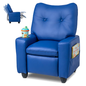Kids Recliner with Cup Holder Armrests and Adjustable Backrest for Playroom-Blue
