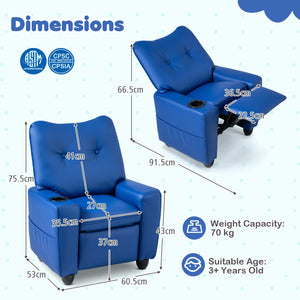 Kids Recliner with Cup Holder Armrests and Adjustable Backrest for Playroom-Blue