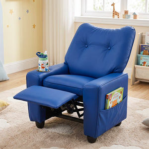 Kids Recliner with Cup Holder Armrests and Adjustable Backrest for Playroom-Blue