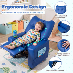 Kids Recliner with Cup Holder Armrests and Adjustable Backrest for Playroom-Blue