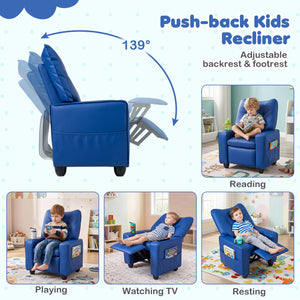 Kids Recliner with Cup Holder Armrests and Adjustable Backrest for Playroom-Blue