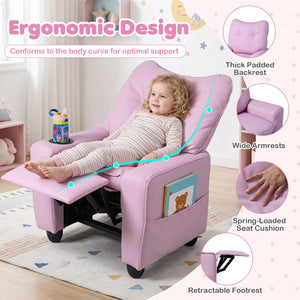 Kids Recliner with Cup Holder Armrests and Adjustable Backrest for Playroom-Pink
