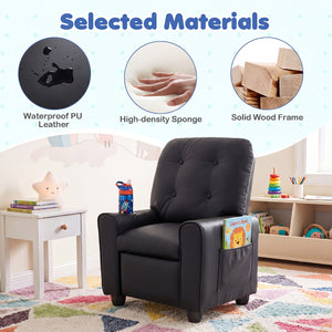 Kids Recliner with Cup Holder & Armrests and Adjustable Backrest Footrest-Black