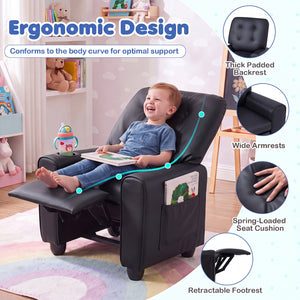 Kids Recliner with Cup Holder & Armrests and Adjustable Backrest Footrest-Black
