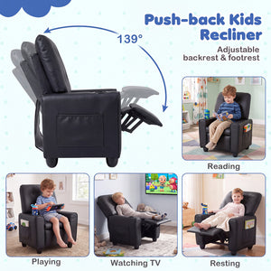 Kids Recliner with Cup Holder & Armrests and Adjustable Backrest Footrest-Black
