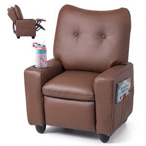 Kids Recliner with Cup Holder Armrests and Adjustable Backrest for Playroom-Brown