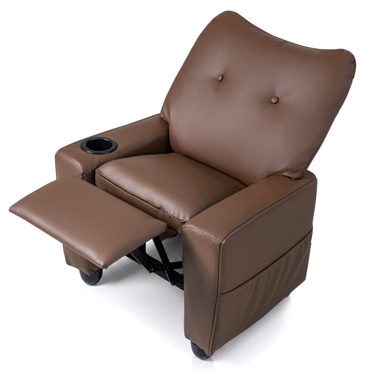 Kids Recliner with Cup Holder Armrests and Adjustable Backrest for Playroom-Brown