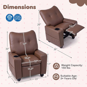 Kids Recliner with Cup Holder Armrests and Adjustable Backrest for Playroom-Brown