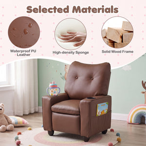 Kids Recliner with Cup Holder Armrests and Adjustable Backrest for Playroom-Brown