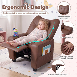 Kids Recliner with Cup Holder Armrests and Adjustable Backrest for Playroom-Brown