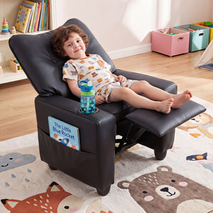 Kids Recliner with Cup Holder Armrests and Adjustable Backrest for Playroom-Black