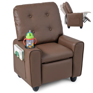 Kids Recliner with Cup Holder & Armrests and Adjustable Backrest Footrest-Brown