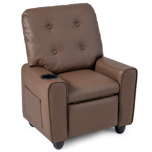 Kids Recliner with Cup Holder & Armrests and Adjustable Backrest Footrest-Brown