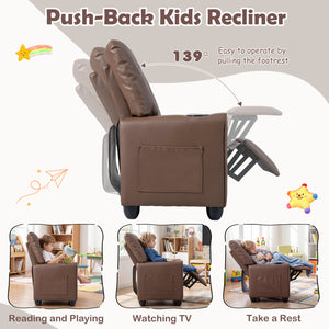 Kids Recliner with Cup Holder & Armrests and Adjustable Backrest Footrest-Brown