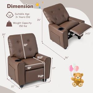 Kids Recliner with Cup Holder & Armrests and Adjustable Backrest Footrest-Brown