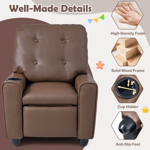 Kids Recliner with Cup Holder & Armrests and Adjustable Backrest Footrest-Brown
