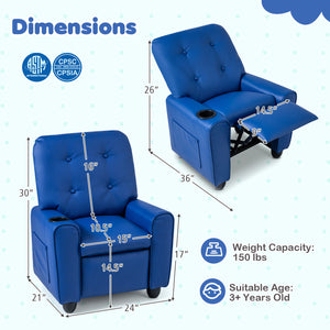 Kids Recliner with Cup Holder & Armrests and Adjustable Backrest Footrest-Blue