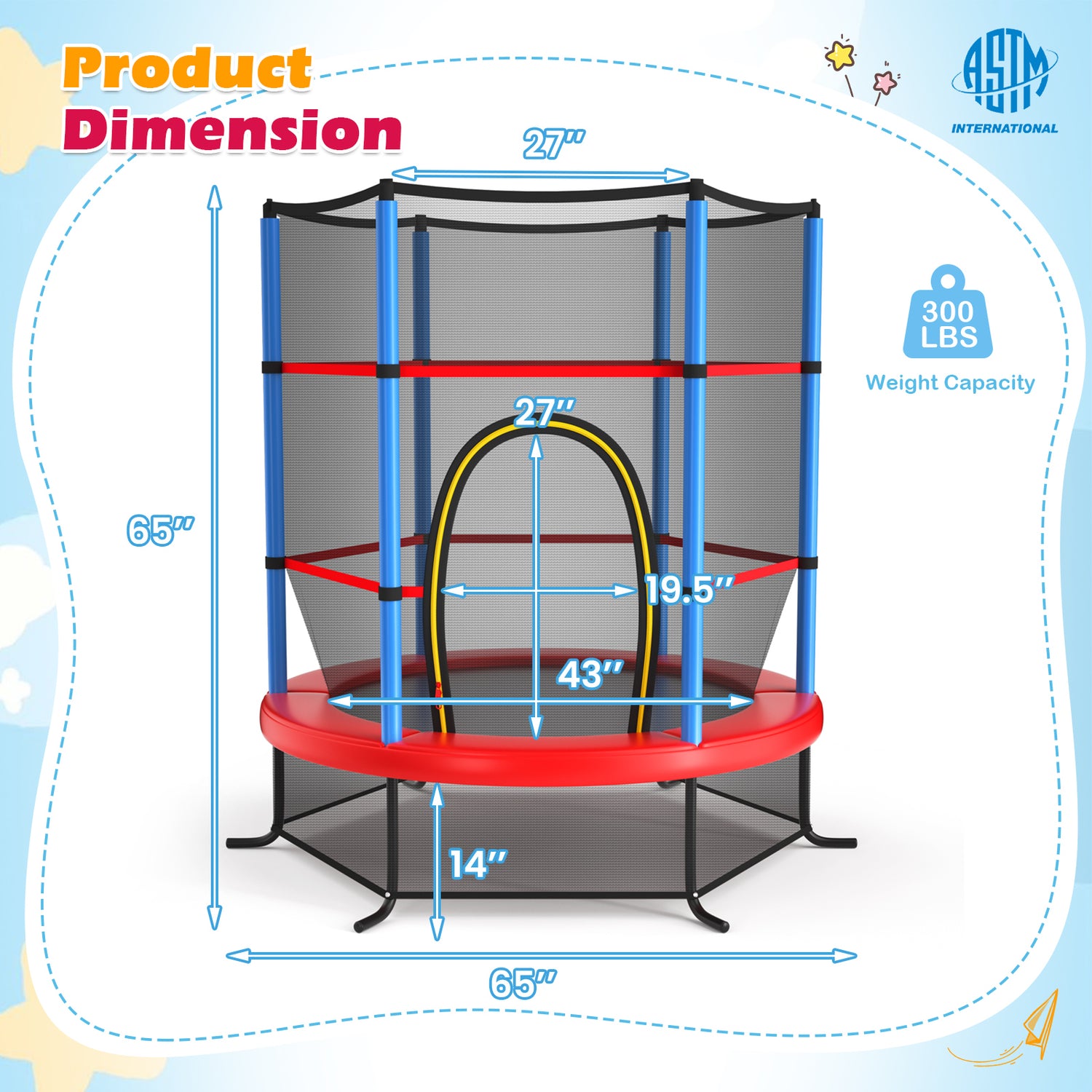 55 Inch Kids Recreational Trampoline Bouncing Jumping Mat with Enclosure Net-Navy