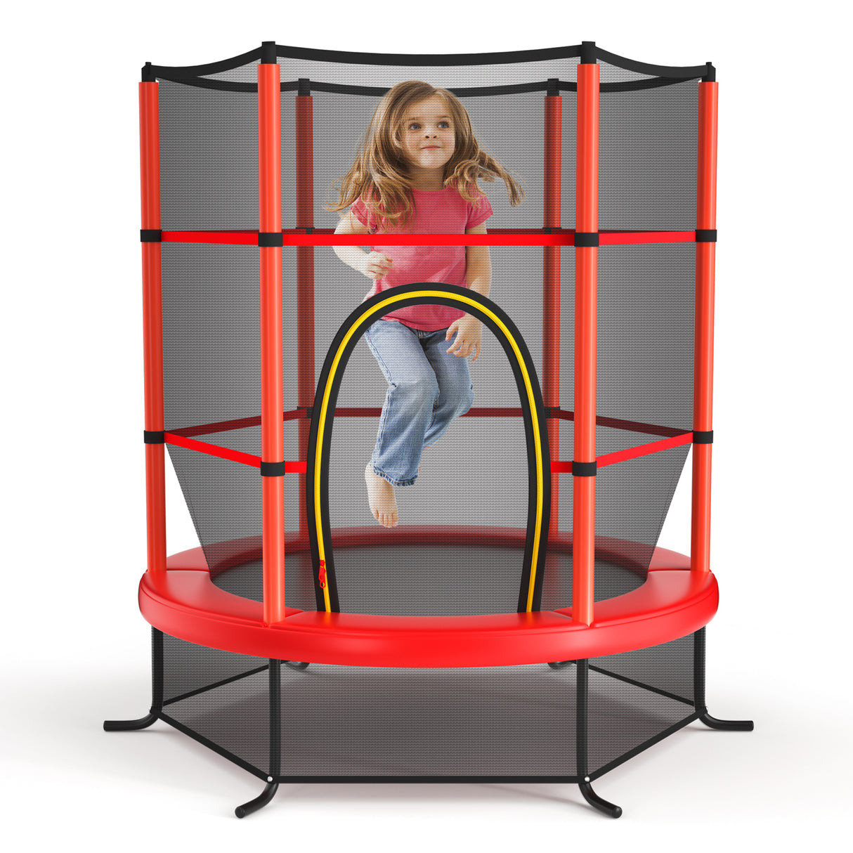 55 Inch Kids Recreational Trampoline Bouncing Jumping Mat with Enclosure Net-Navy