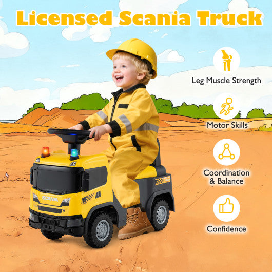 Kids Ride On Push Car Licensed SCANIA Truck Toy with Steering Wheel and Music-Yellow