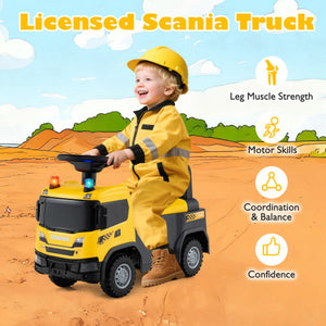 Kids Ride On Push Car Licensed SCANIA Truck Toy with Steering Wheel and Music-Yellow