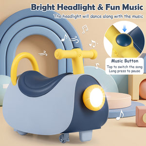 Kids Ride On Push Car with Headlight Music & Under Seat Storage for 18-36 Months-Blue