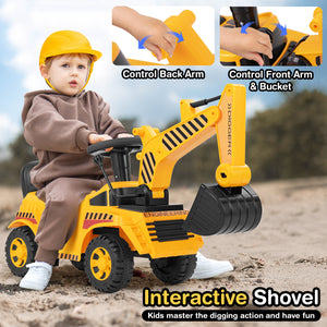 Kids Ride on Excavator with Adjustable Shovel-Yellow