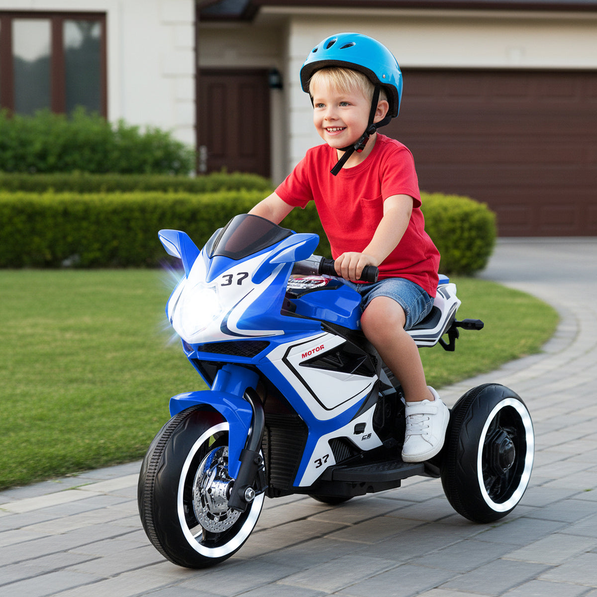 Kids Ride on Motorcycle 6V Battery Powered Mini Electric Motorbike with LED Lights-Navy