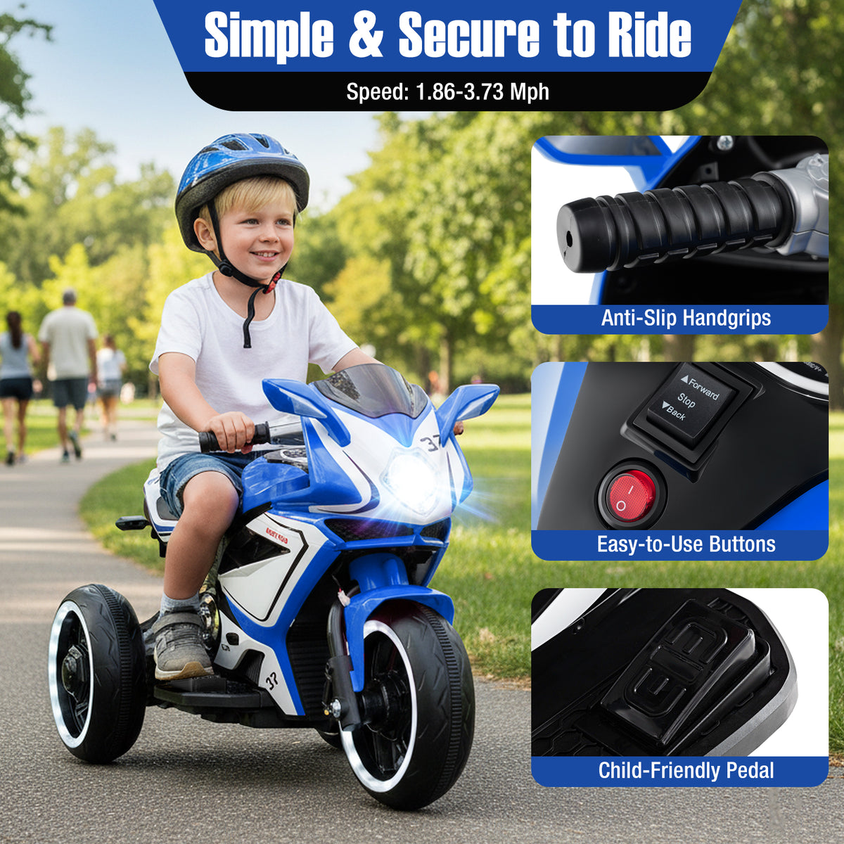 Kids Ride on Motorcycle 6V Battery Powered Mini Electric Motorbike with LED Lights-Navy