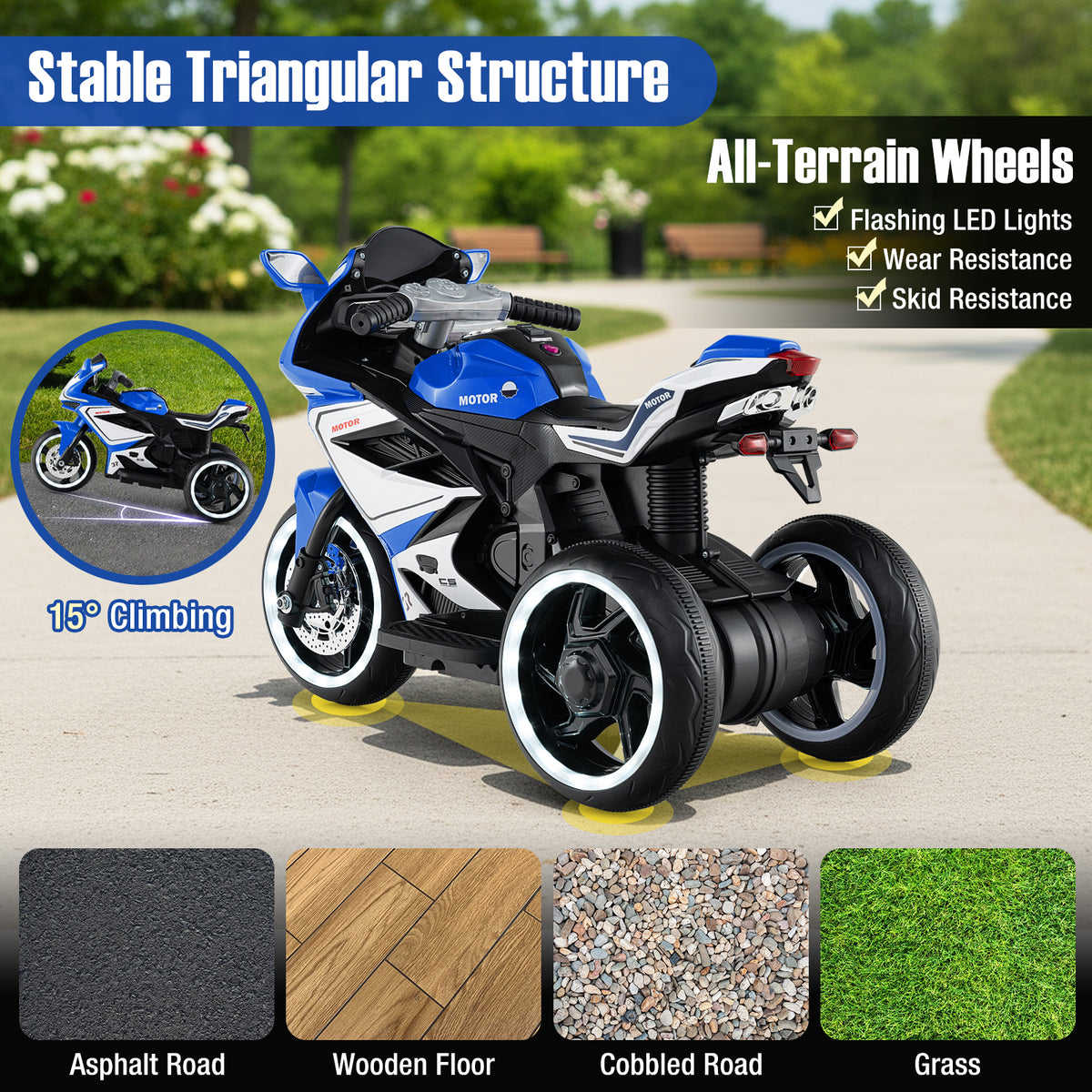 Kids Ride on Motorcycle 6V Battery Powered Mini Electric Motorbike with LED Lights-Navy