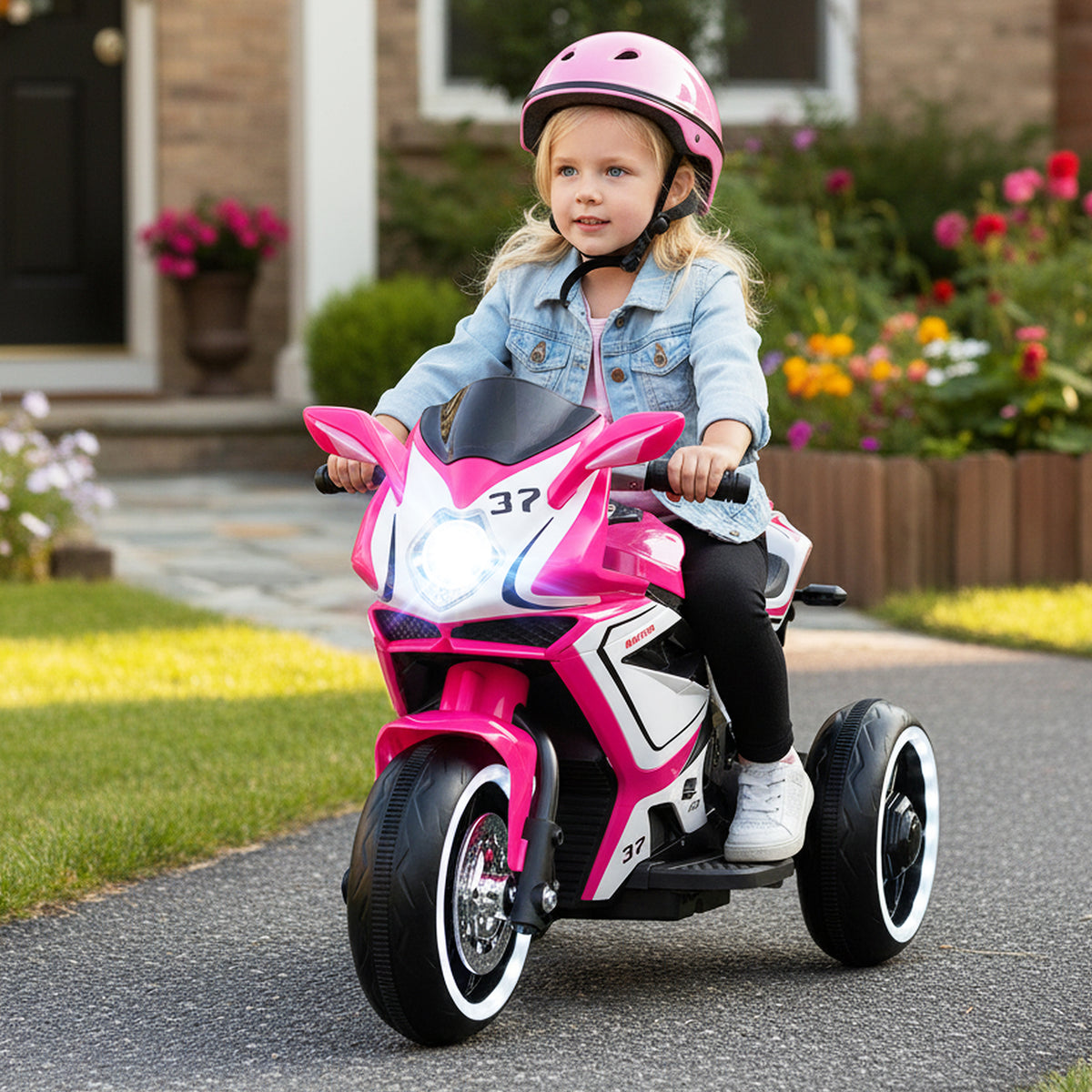 Kids Ride on Motorcycle 6V Battery Powered Mini Electric Motorbike with LED Lights-Pink