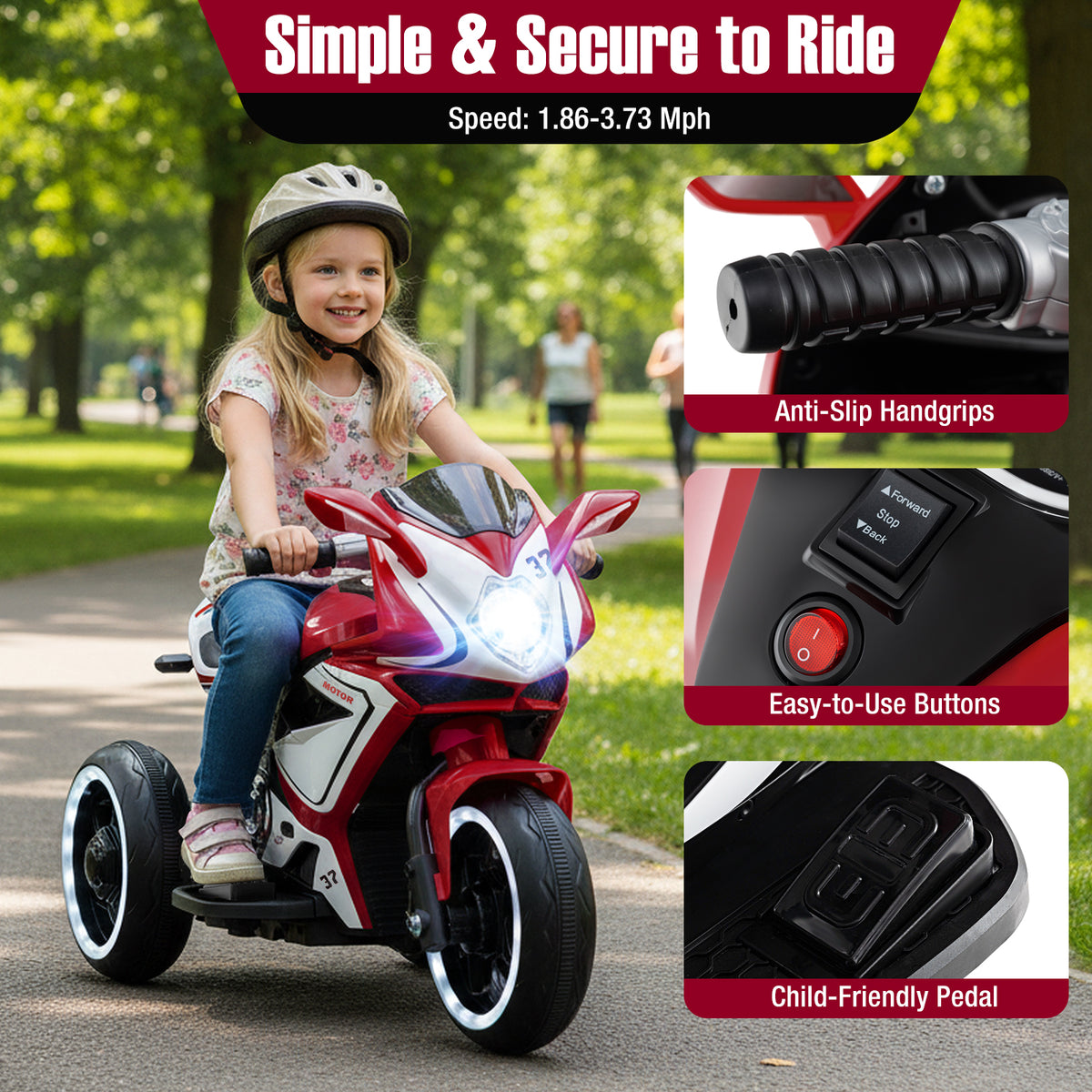 Kids Ride on Motorcycle 6V Battery Powered Mini Electric Motorbike with LED Lights-Red