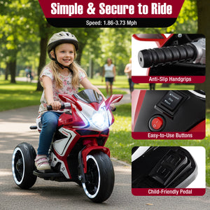 Kids Ride on Motorcycle 6V Battery Powered Mini Electric Motorbike with LED Lights-Red