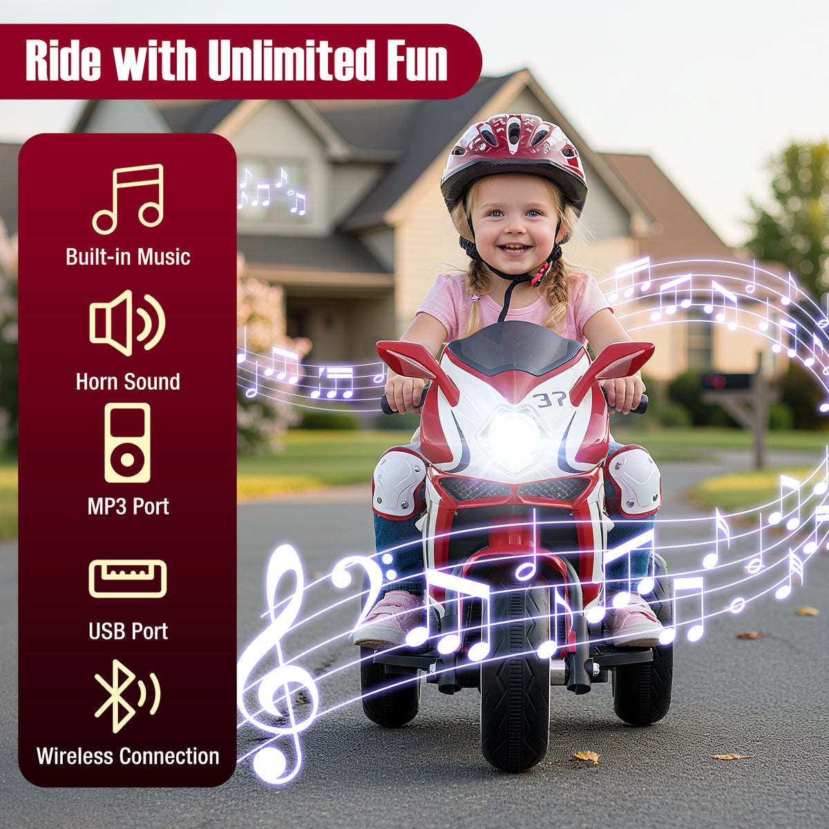 Kids Ride on Motorcycle 6V Battery Powered Mini Electric Motorbike with LED Lights-Red