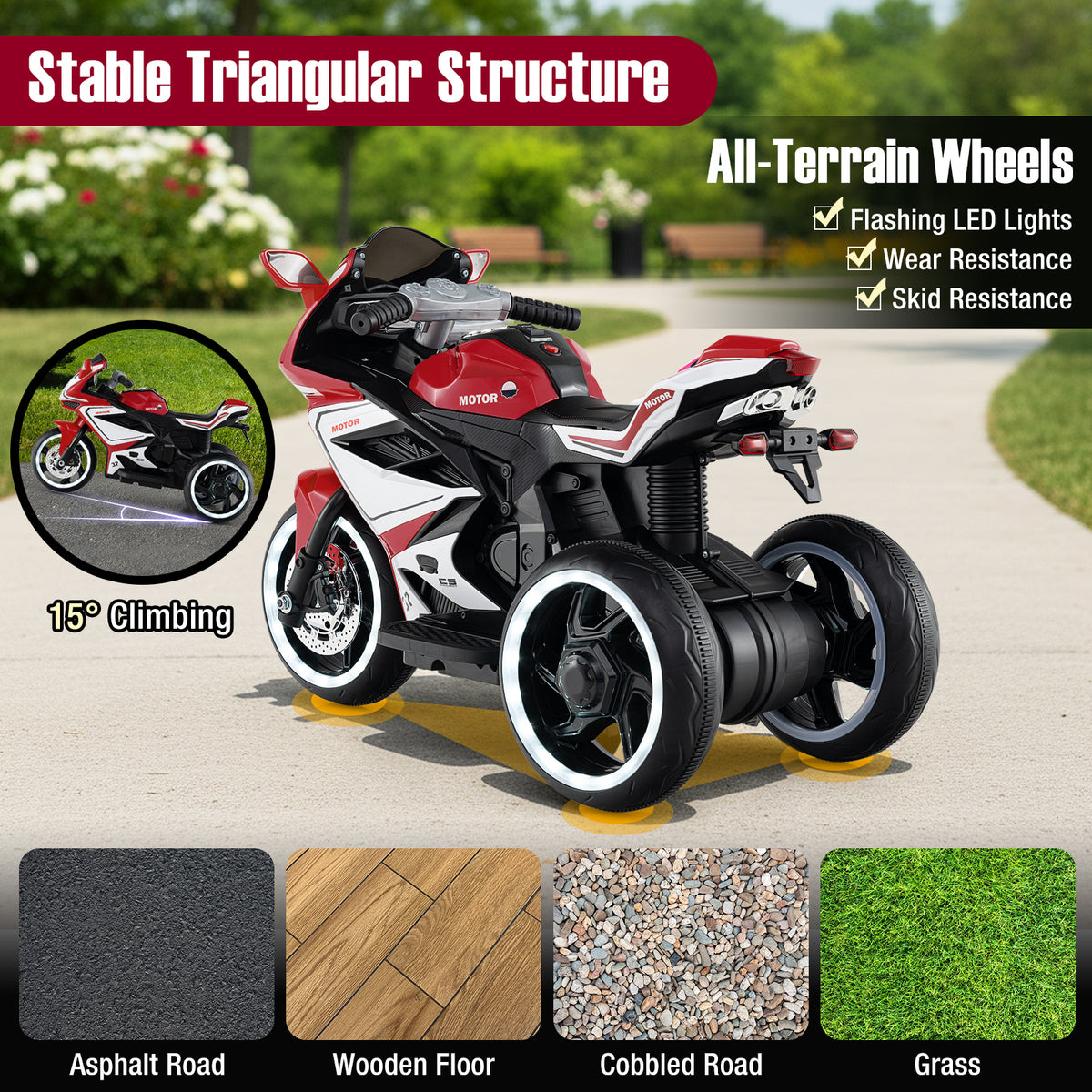 Kids Ride on Motorcycle 6V Battery Powered Mini Electric Motorbike with LED Lights-Red