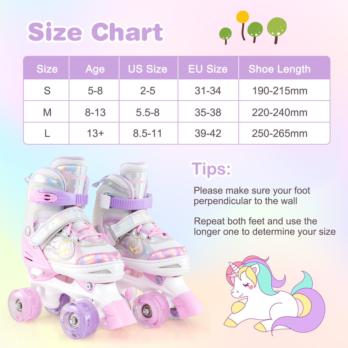 Kids Roller Skates 4 Sizes Adjustable Quad Skates with Light-up Wheels and Safety Protection-Pink