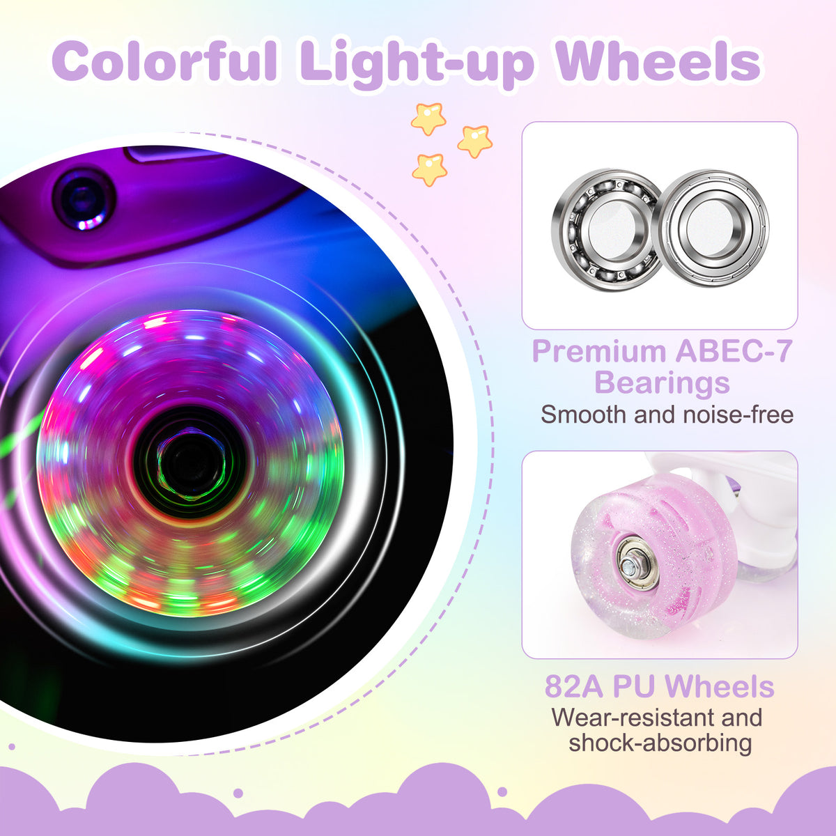 Kids Roller Skates 4 Sizes Adjustable Quad Skates with Light-up Wheels and Safety Protection-Pink