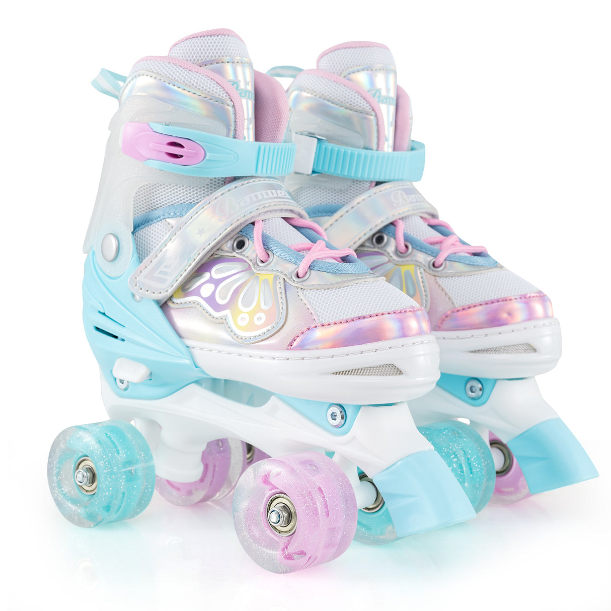 Kids Roller Skates 4 Sizes Adjustable Quad Skates with Light-up Wheels-Navy