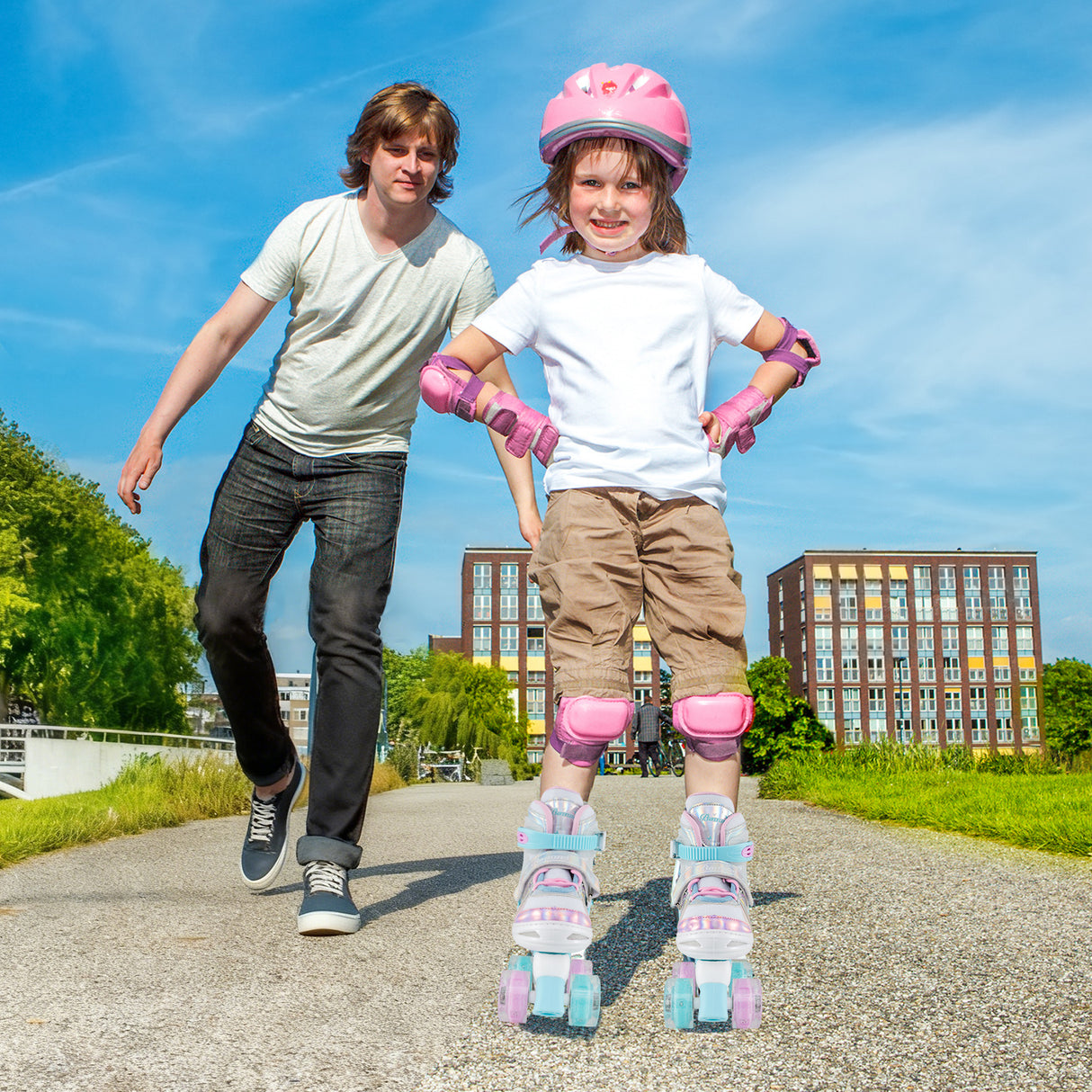 Kids Roller Skates 4 Sizes Adjustable Quad Skates with Light-up Wheels-Navy