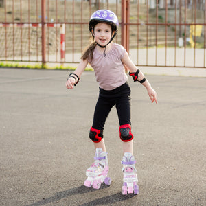 Kids Roller Skates 4 Sizes Adjustable Quad Skates with Light-up Wheels-Pink
