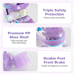 Kids Roller Skates 4 Sizes Adjustable with Light-up Wheels for Toddler Aged 5-7 (S)-Purple
