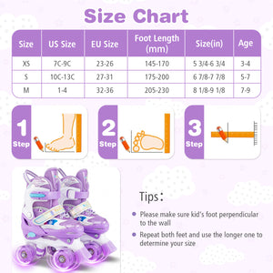 Kids Roller Skates 4 Sizes Adjustable with Light-up Wheels for Toddler Aged 5-7 (S)-Purple