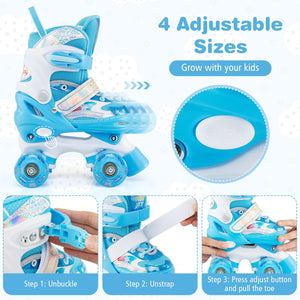 Kids Roller Skates 4 Sizes Adjustable with Light-up Wheels for Toddler Aged 5-7 (S)-Blue